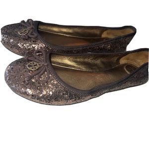 Tory Burch Chelsea Glitter Ballet Flat‎  Bronze Sz 8M